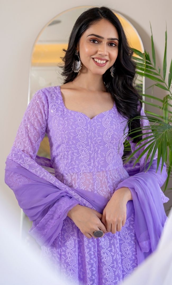 Syra Lavender Chikankari Anarkali Set