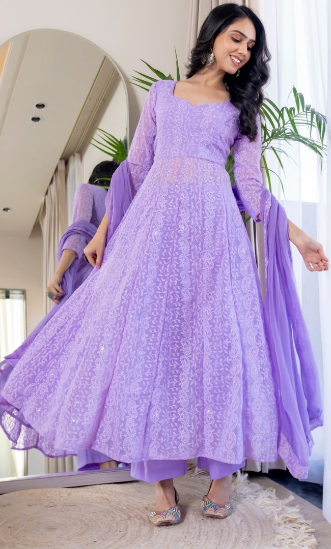 Syra Lavender Chikankari Anarkali Set