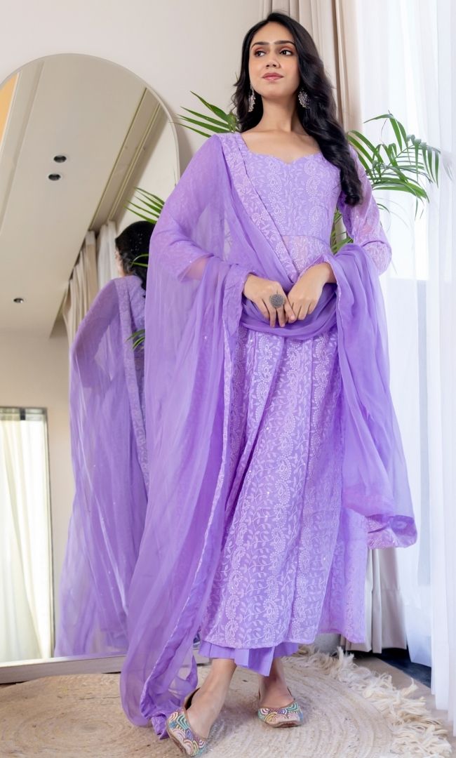 Syra Lavender Chikankari Anarkali Set