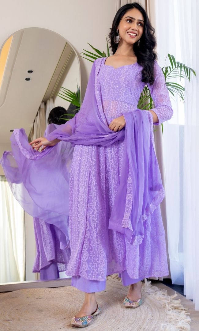 Syra Lavender Chikankari Anarkali Set