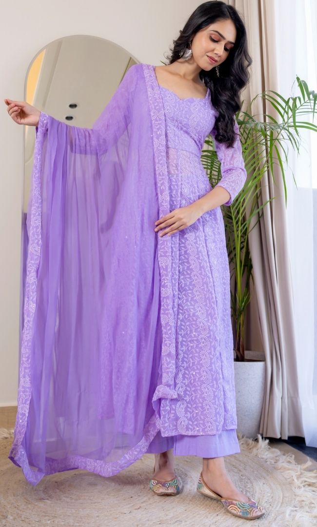 Syra Lavender Chikankari Anarkali Set