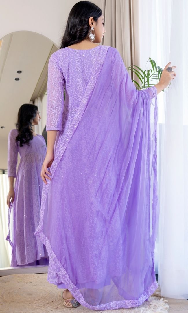 Syra Lavender Chikankari Anarkali Set