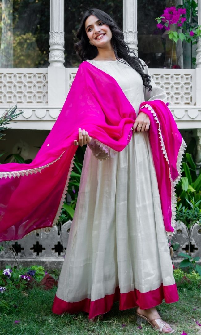 Fuchsia Ivory Tissue Anarkali Set