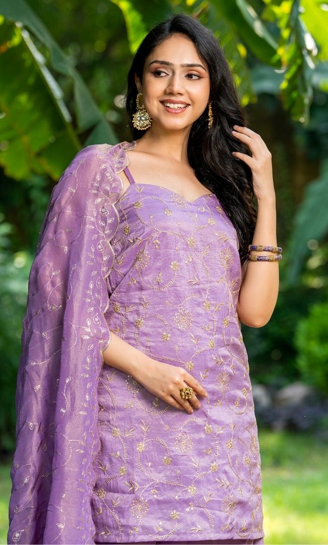 Periwinkle Embroidered Tissue Suit Set