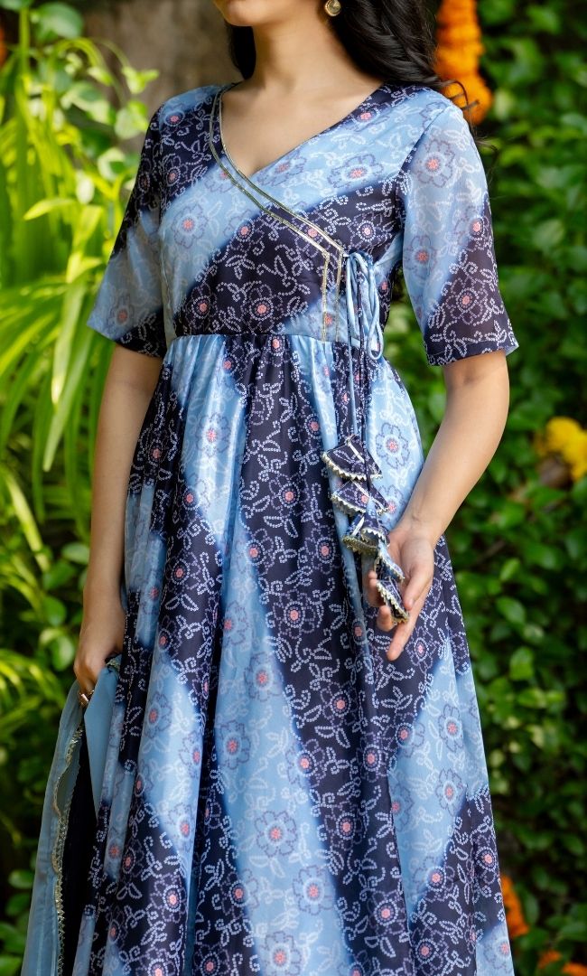 Lapis Blue Bandhej Anarkali Set