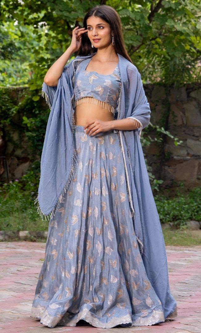 Flint grey butterfly Lehenga Set