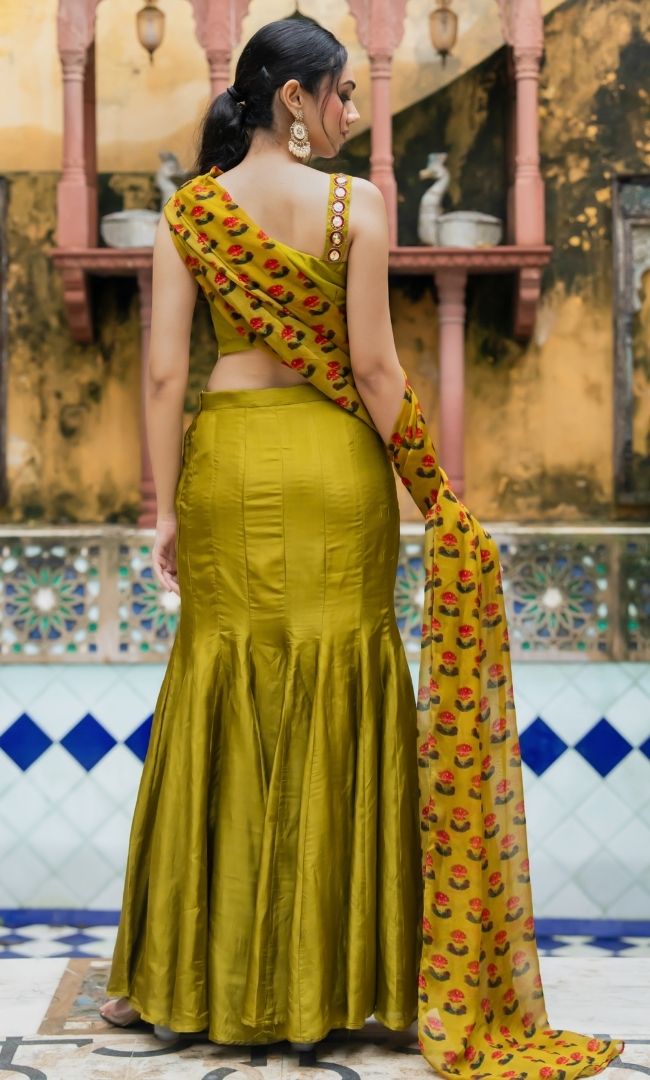 Trivya  Green Pre Draped Saree