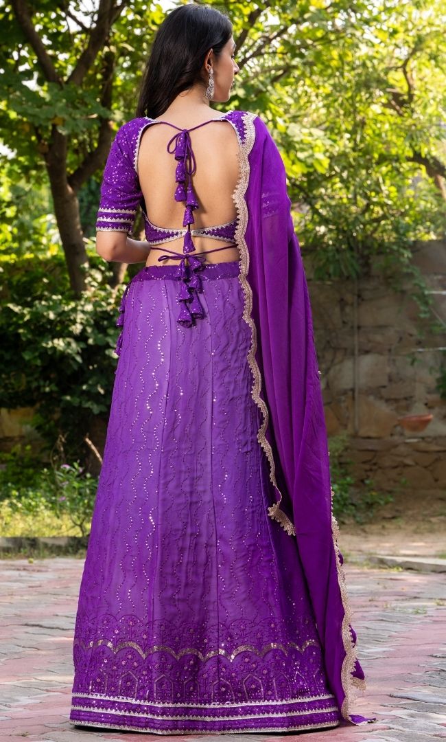 Russian Violet Embroidered Lehenga Set