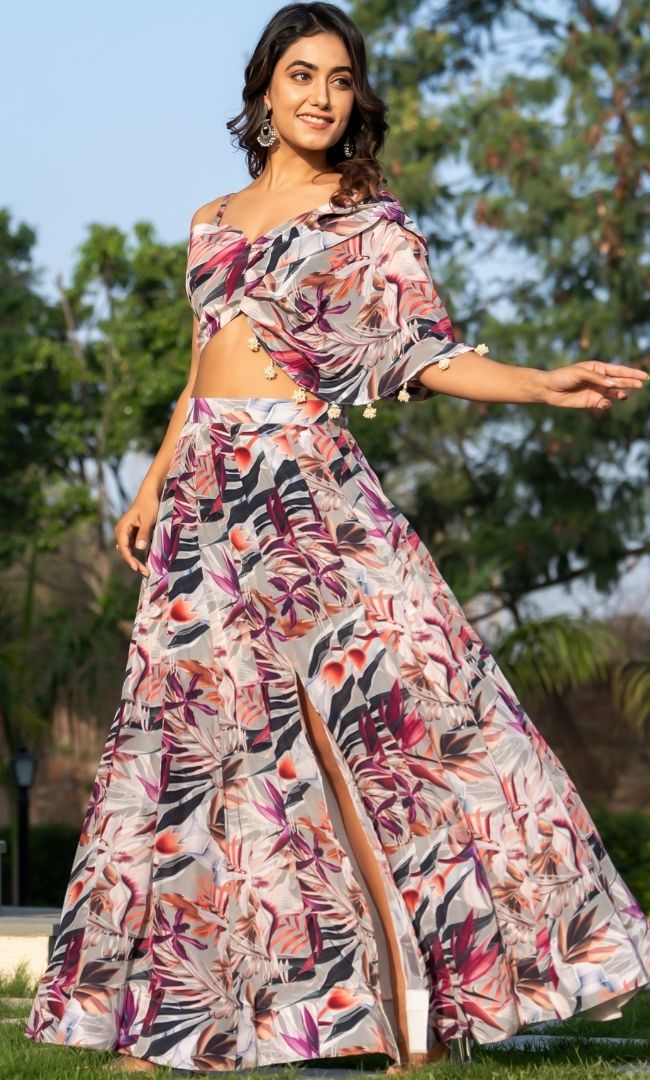 Naqsh Grey Slit Skirt Set
