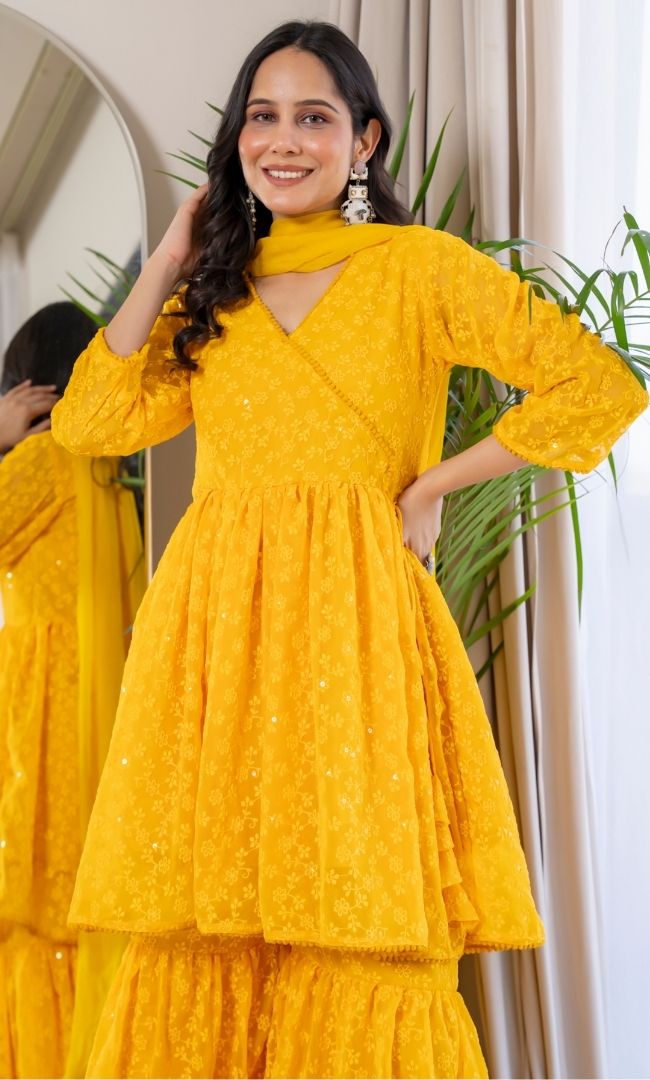Sol Yellow Sharara Set