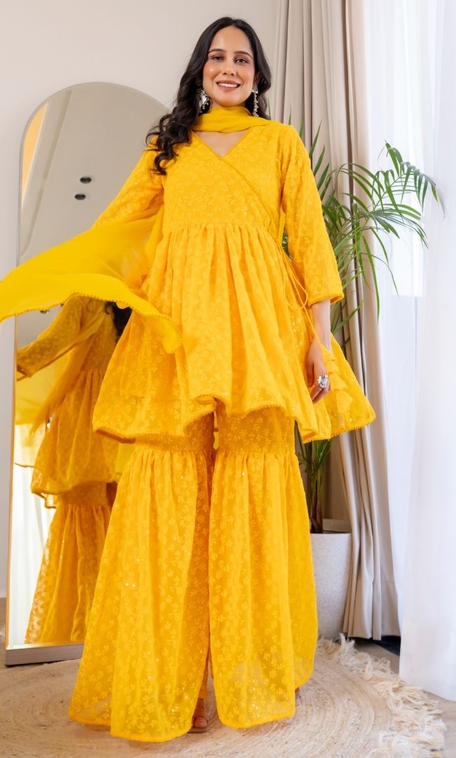 Sol Yellow Sharara Set