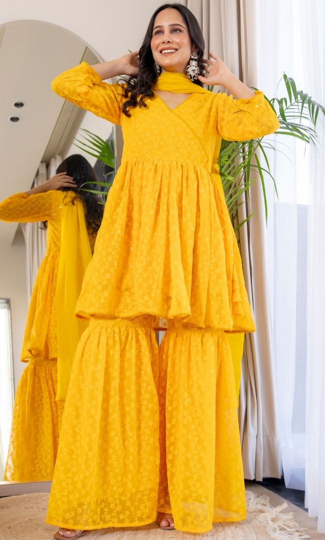 Sol Yellow Sharara Set