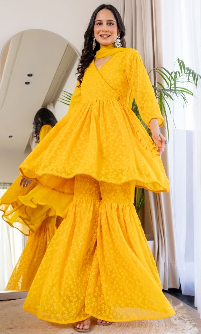 Sol Yellow Sharara Set
