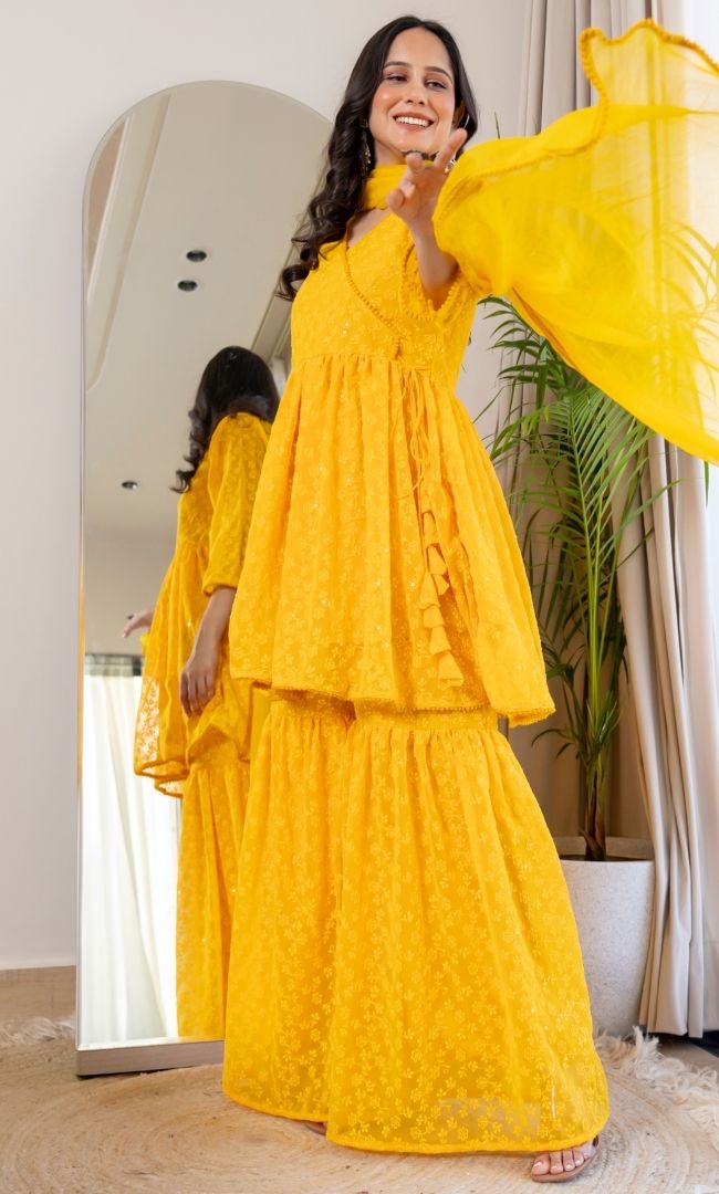 Sol Yellow Sharara Set