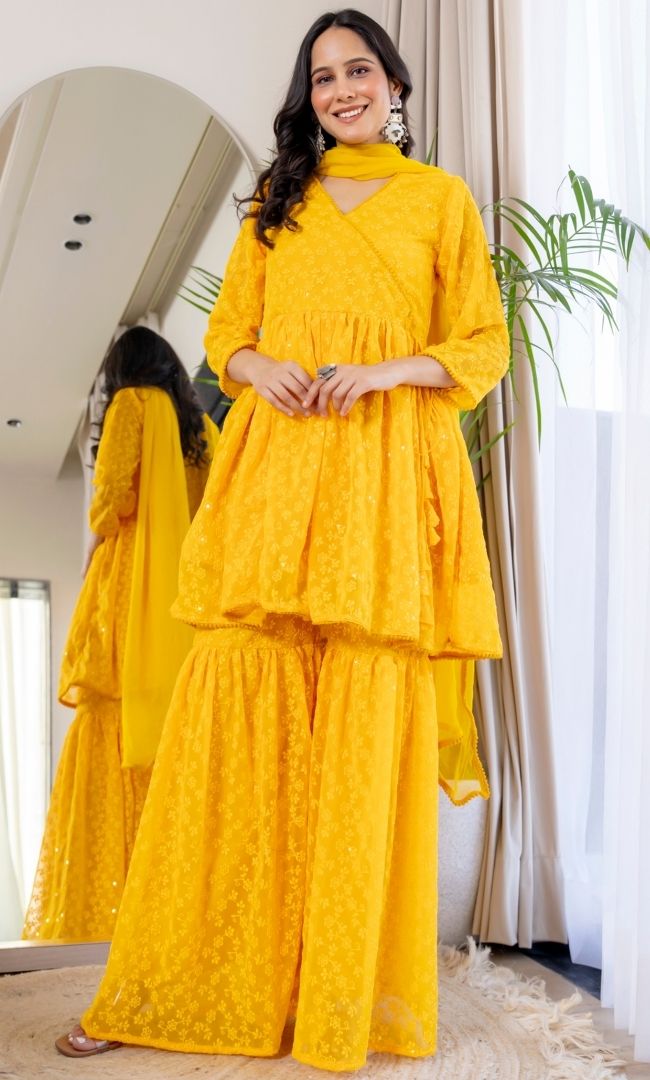 Sol Yellow Sharara Set