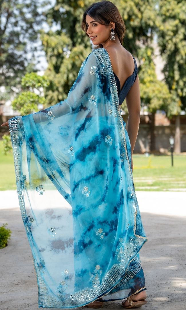 Blue Shibori Saree
