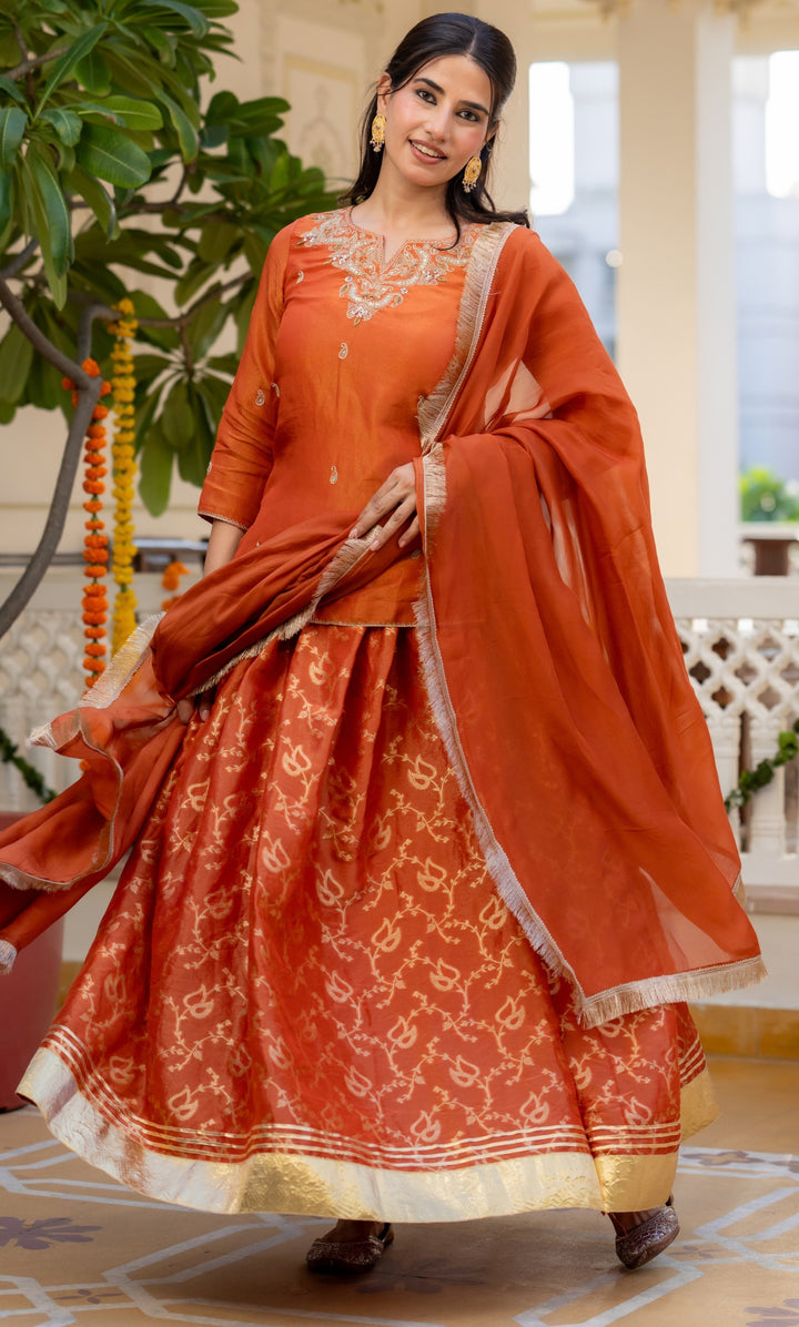 Eyana Orange Skirt Set