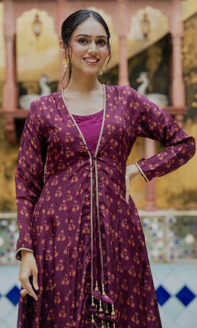 Calira Wine Anarkali Set