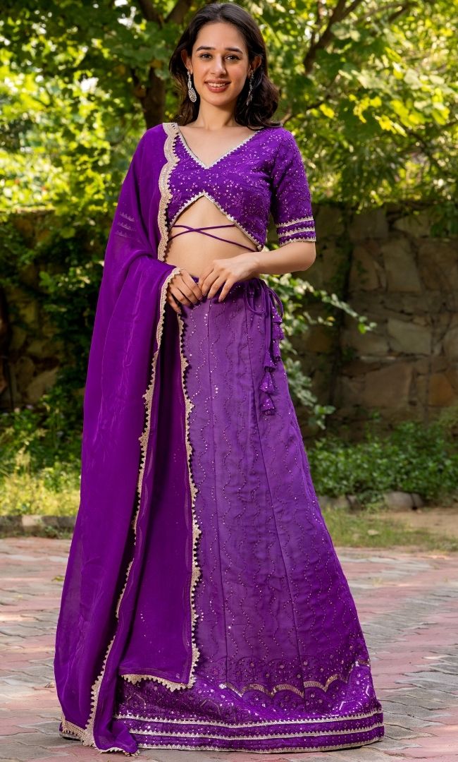 Russian Violet Embroidered Lehenga Set