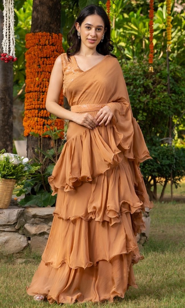 Buff Brown Ruffle Saree