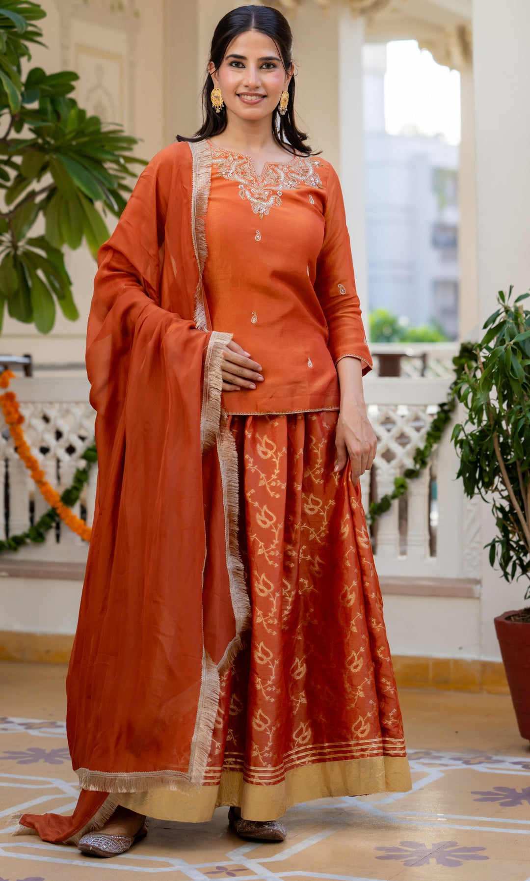 Eyana Orange Skirt Set