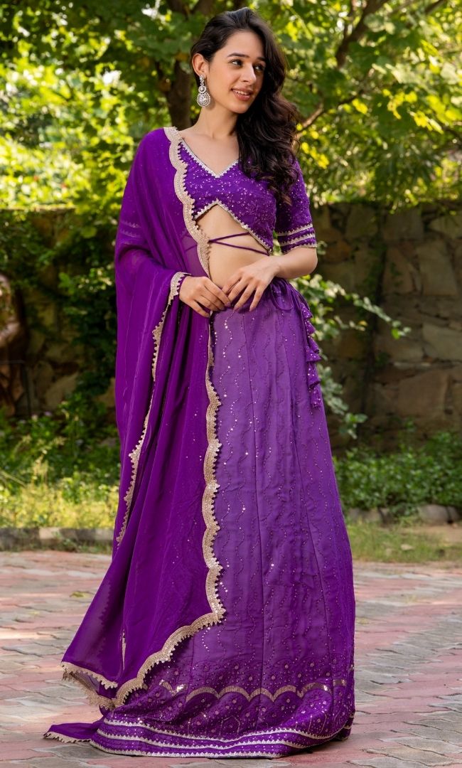 Russian Violet Embroidered Lehenga Set