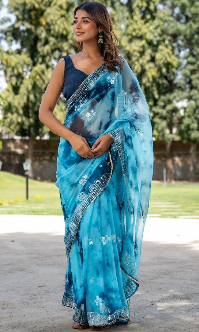 Blue Shibori Saree