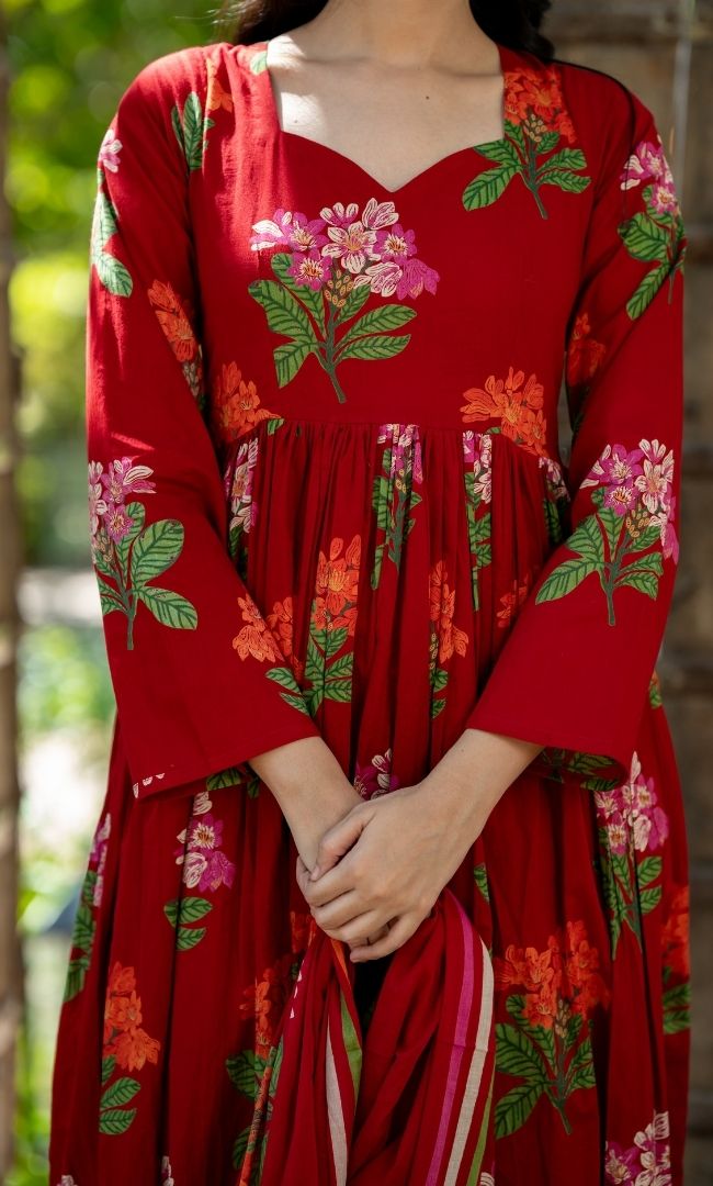 Crimson Blossom Anarkali Palazzo Set