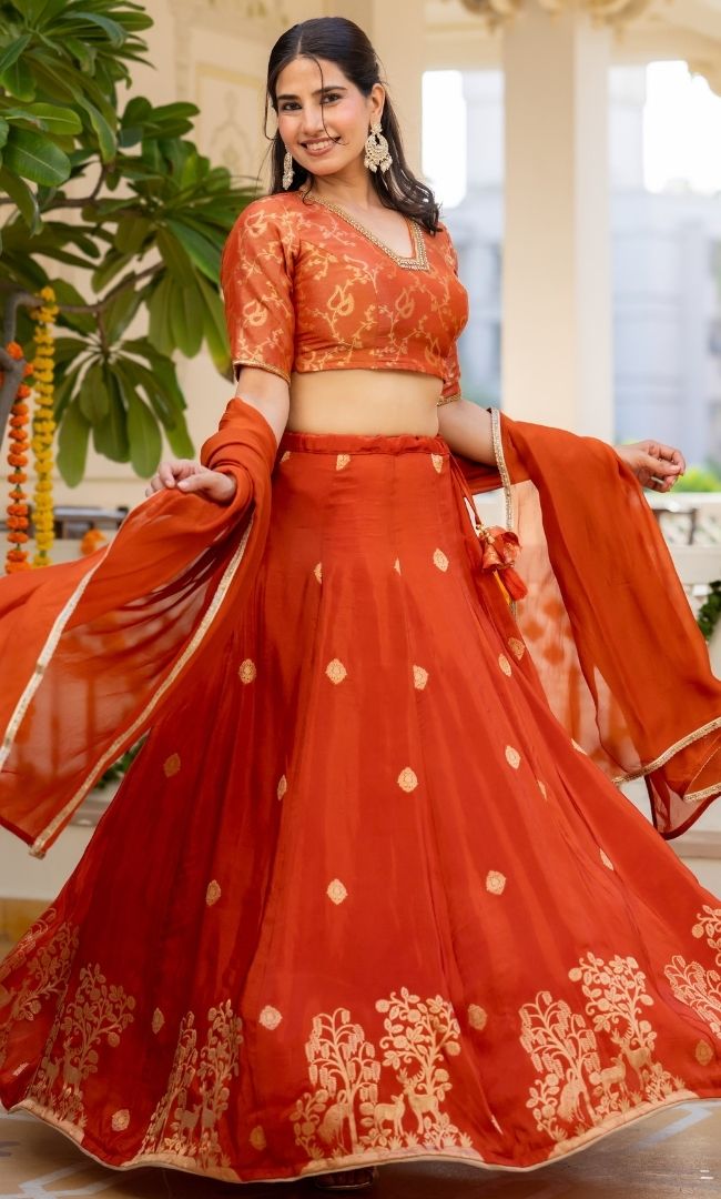 Rania Organge Brocade Lehenga Set