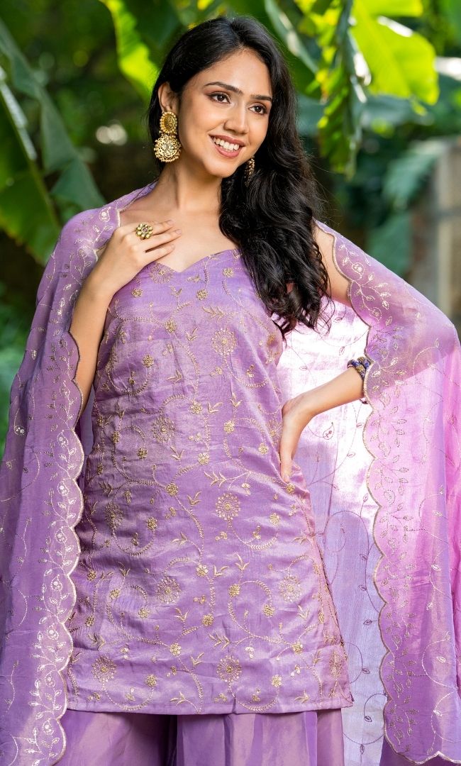 Periwinkle Embroidered Tissue Suit Set