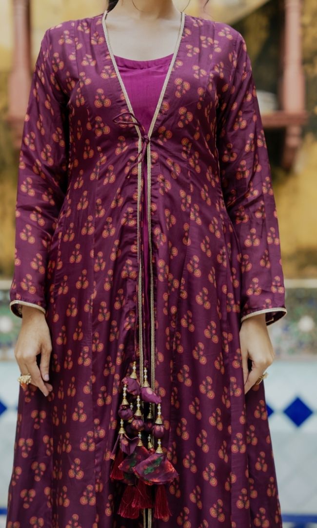 Calira Wine Anarkali Set