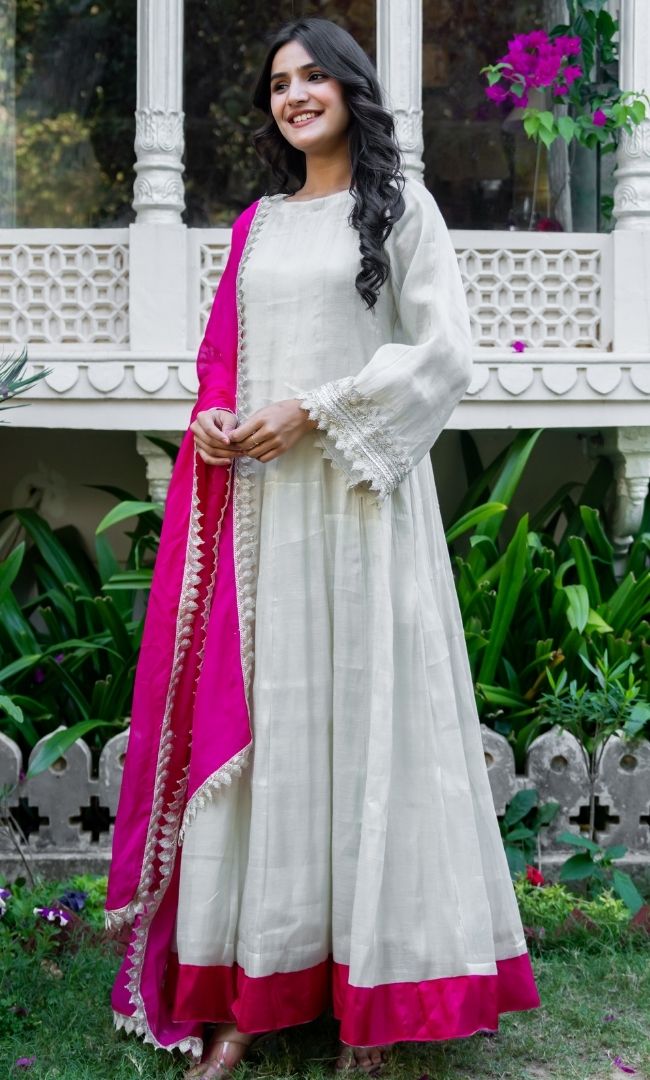 Fuchsia Ivory Tissue Anarkali Set