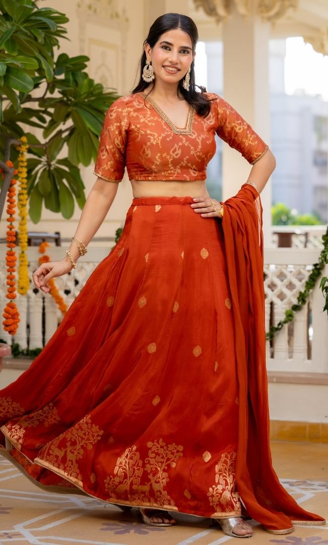 Rania Organge Brocade Lehenga Set