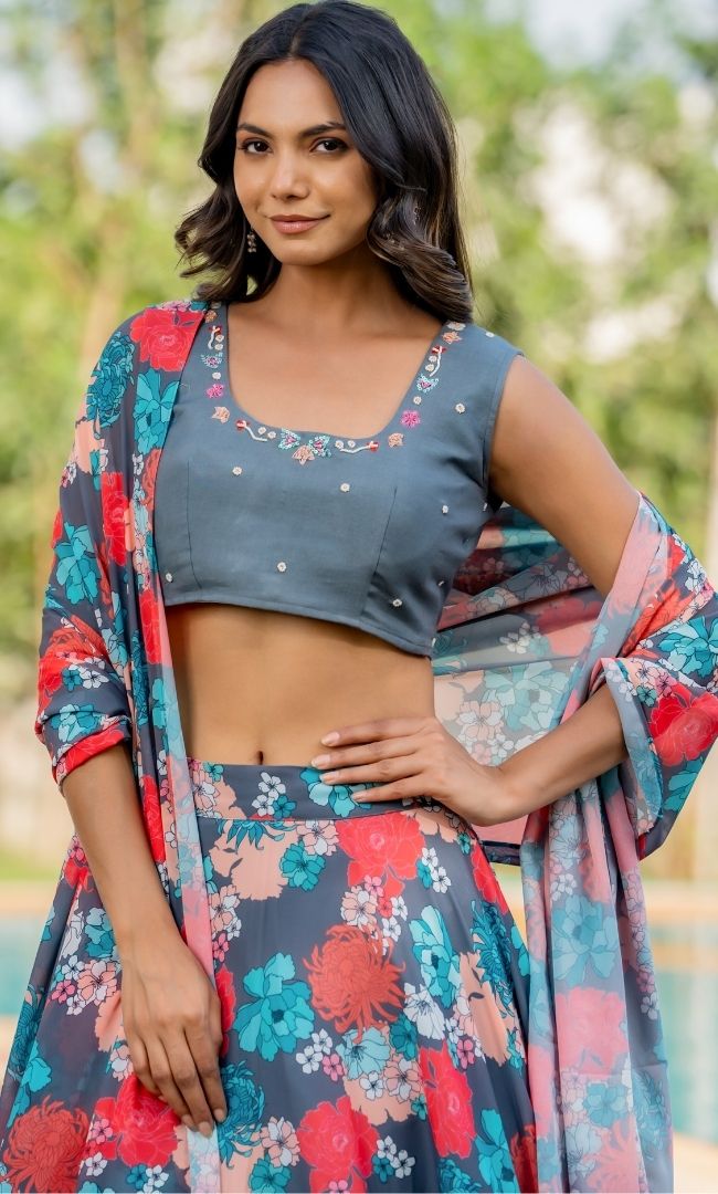 Saanjh Grey Lehenga Set
