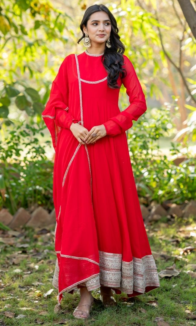 Sabya Red Georgette Anarkali Set