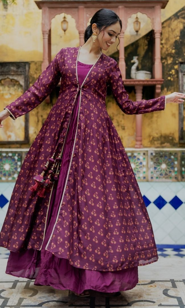Calira Wine Anarkali Set