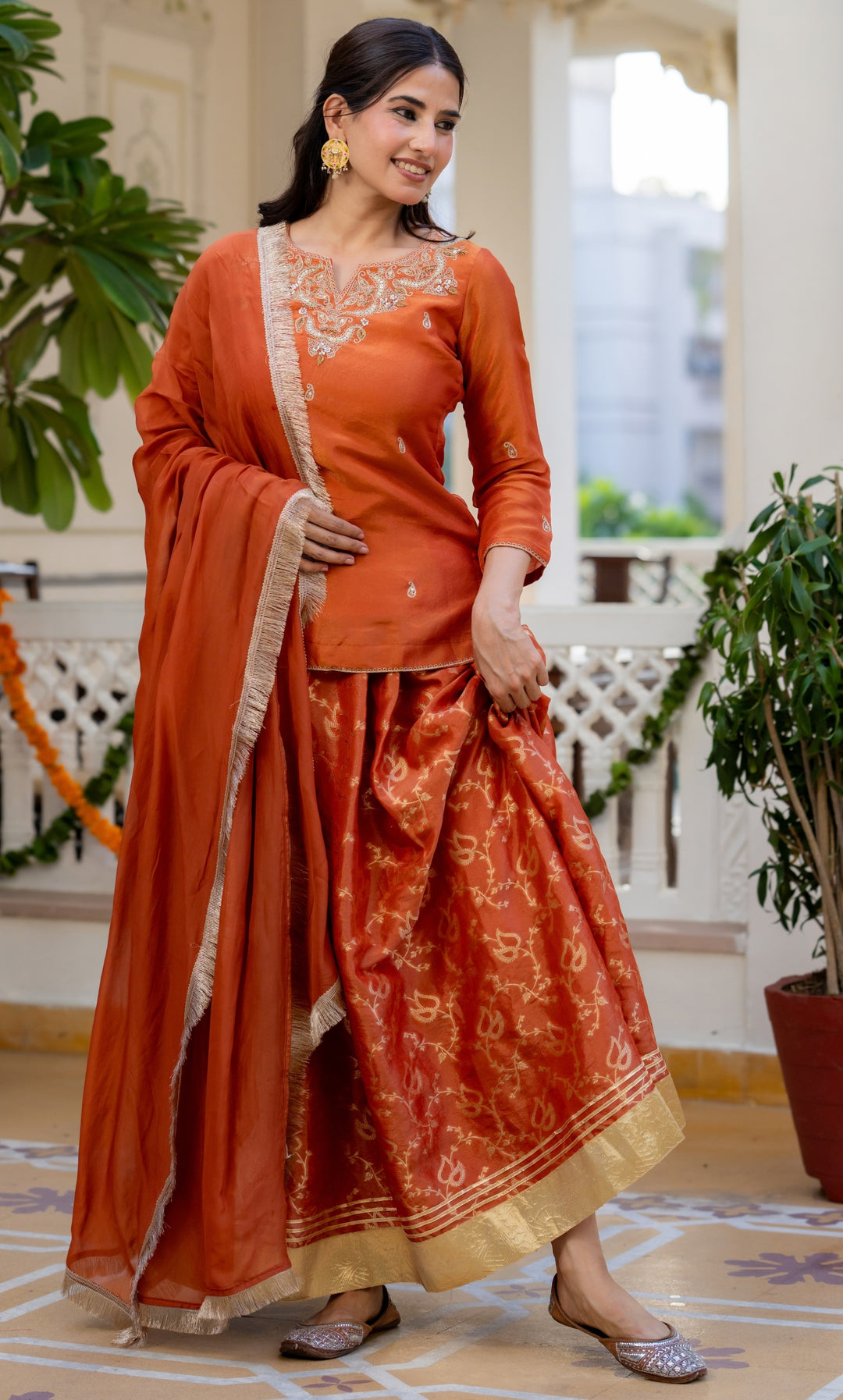 Eyana Orange Skirt Set
