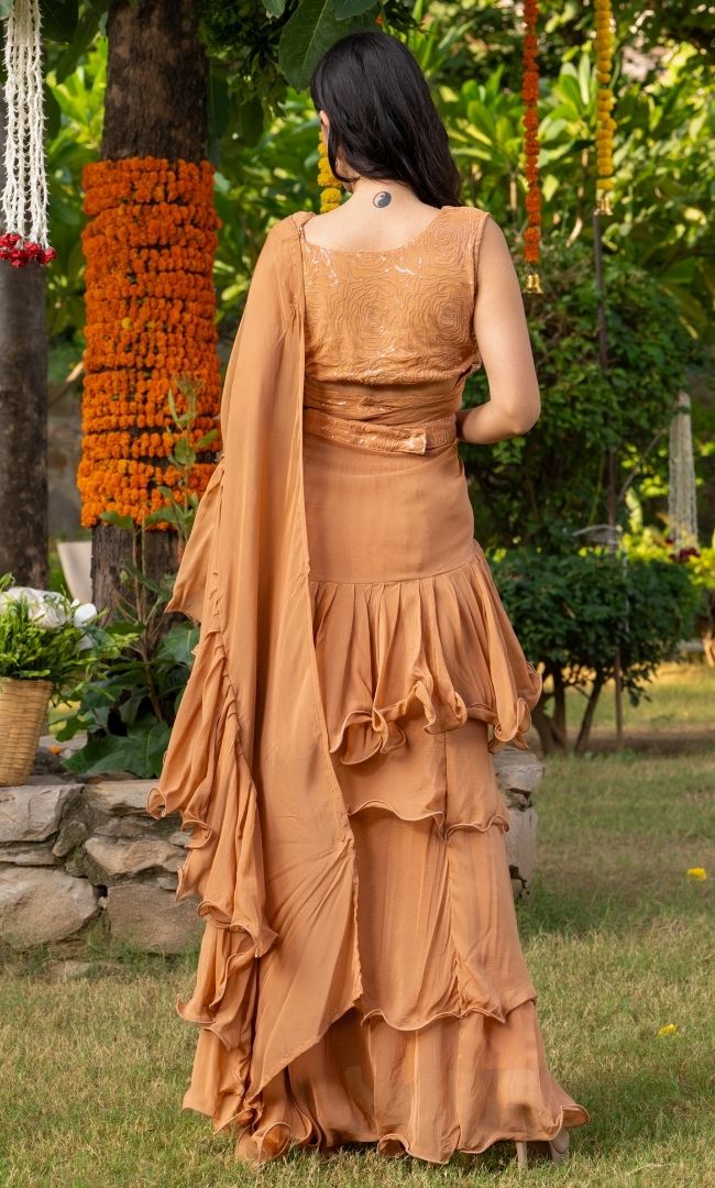 Buff Brown Ruffle Saree