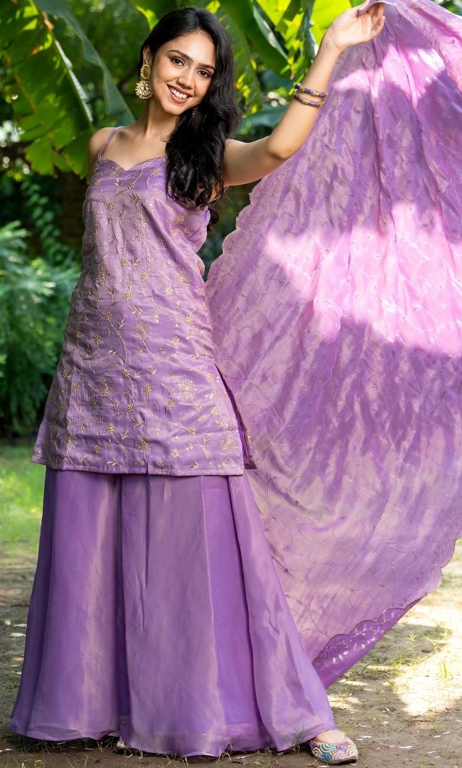 Periwinkle Embroidered Tissue Suit Set