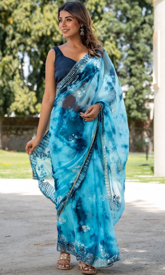 Blue Shibori Saree