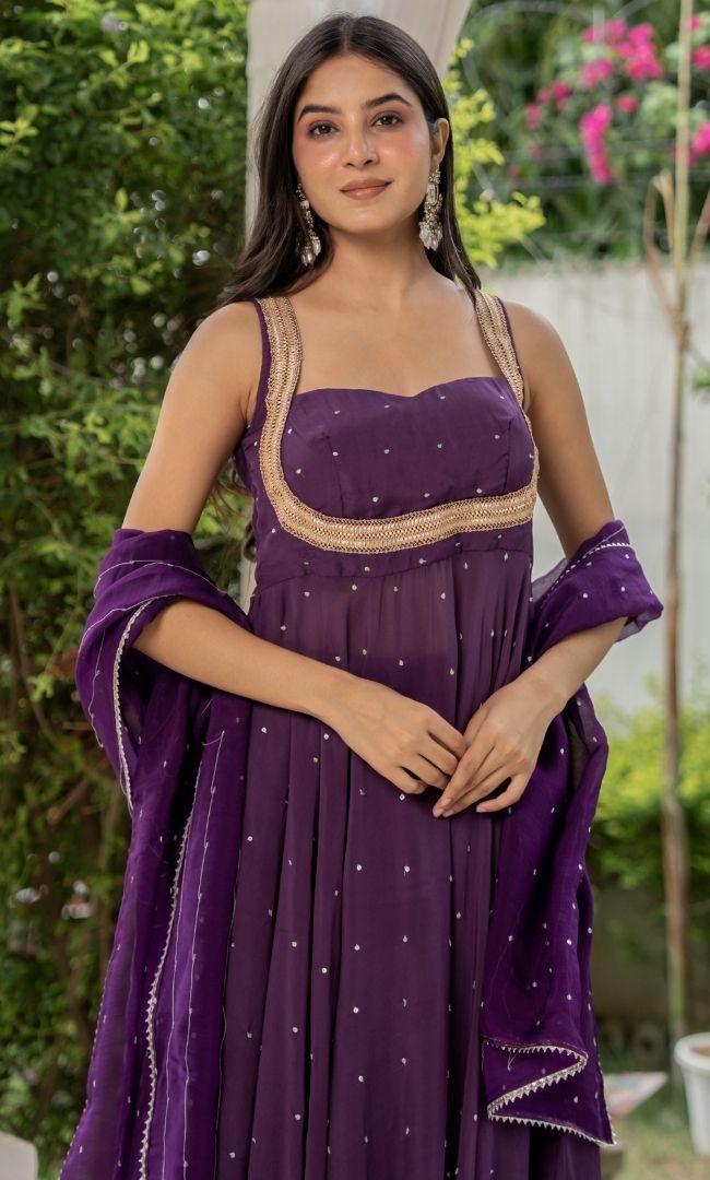 Aarika Purple Organza Anarkali Set