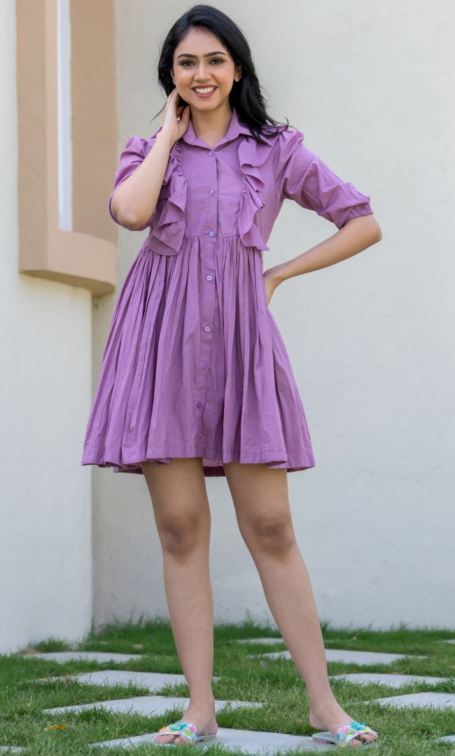 Puce Cotton Mini Dress