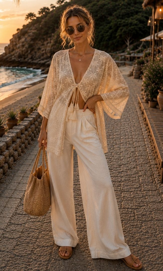 The Ivory Palm Crochet Kimono