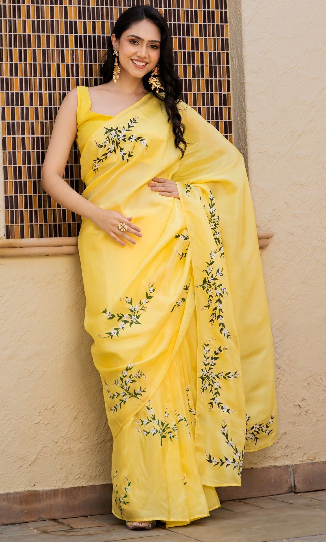 Yellow Handpainted Saree