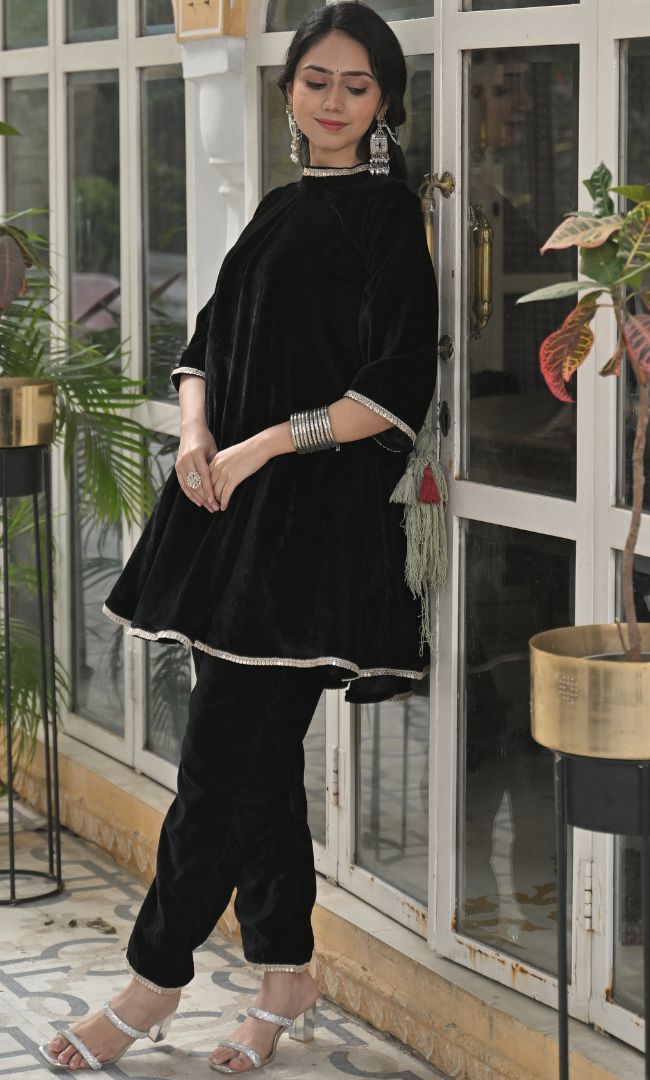Carbon Black Velvet Co-ord Set