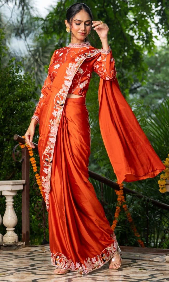 Meghavi Orange Saree