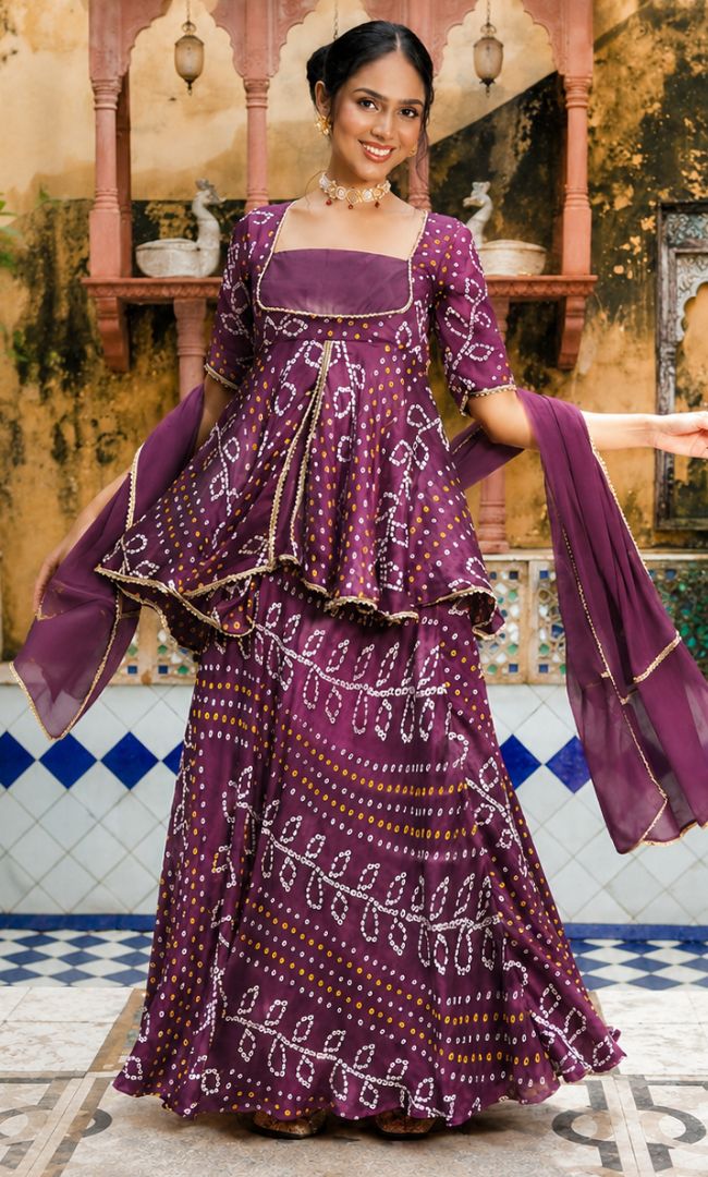 Mehrunisa Bandhej Skirt Set
