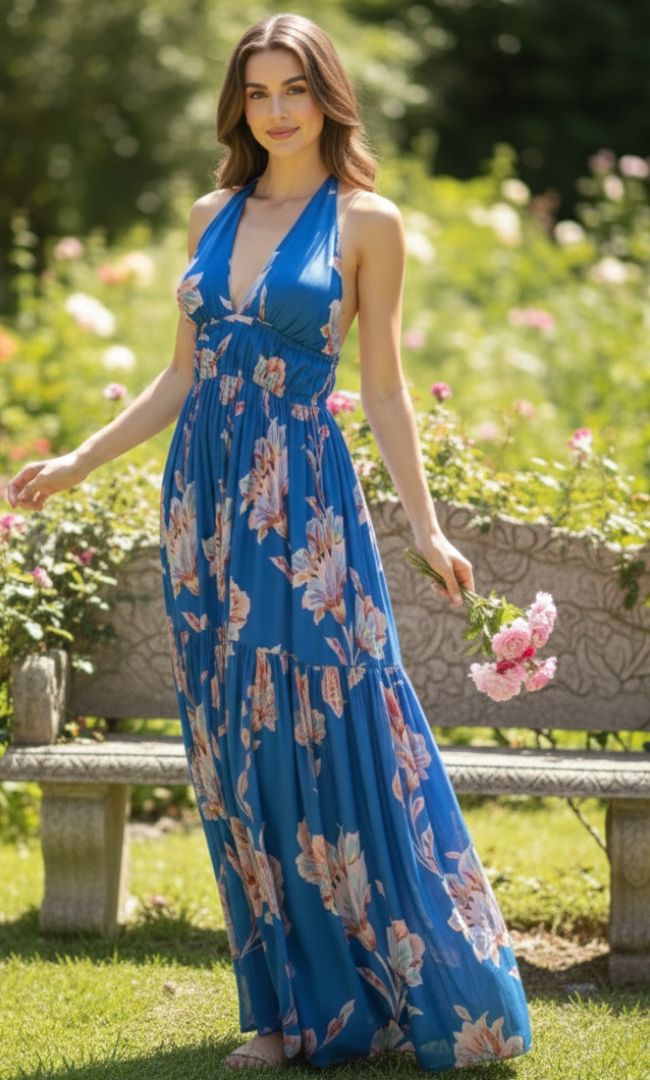 Blue Jay Satin Maxi Dress