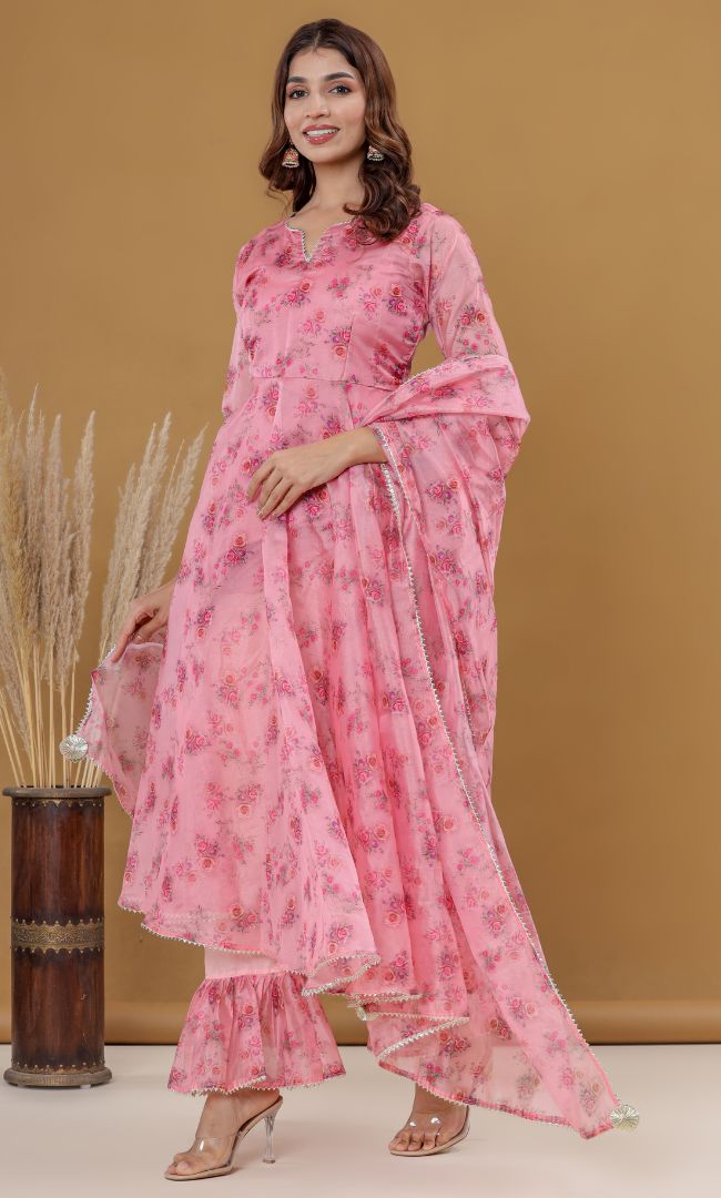 Rose Peach Floral Anarkali Set