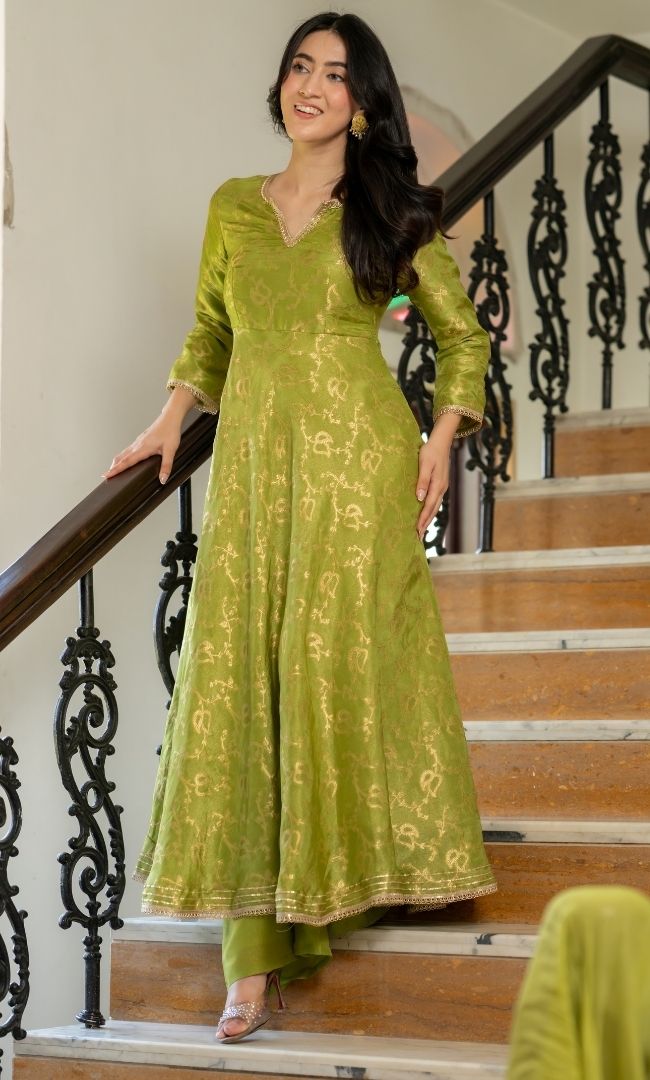 Meher Pista Brocade Anarkali Set